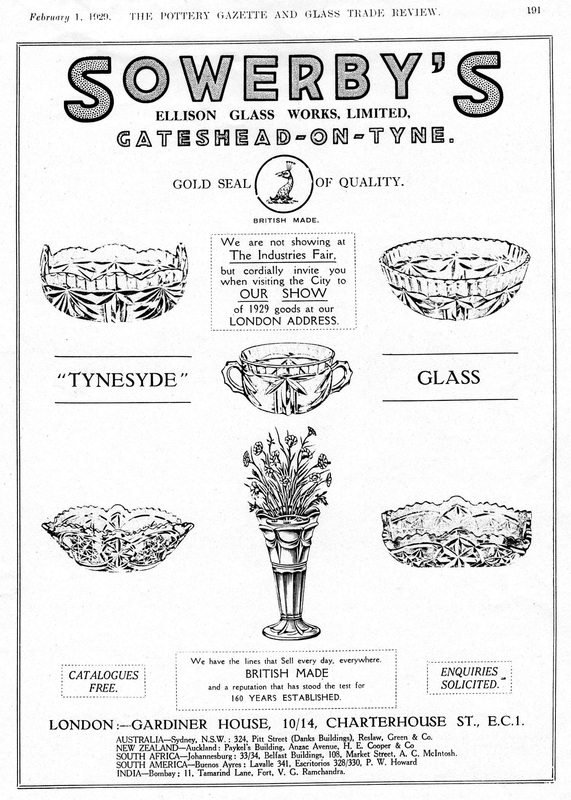 Sowerby ad in Pottery Gazette, 1929