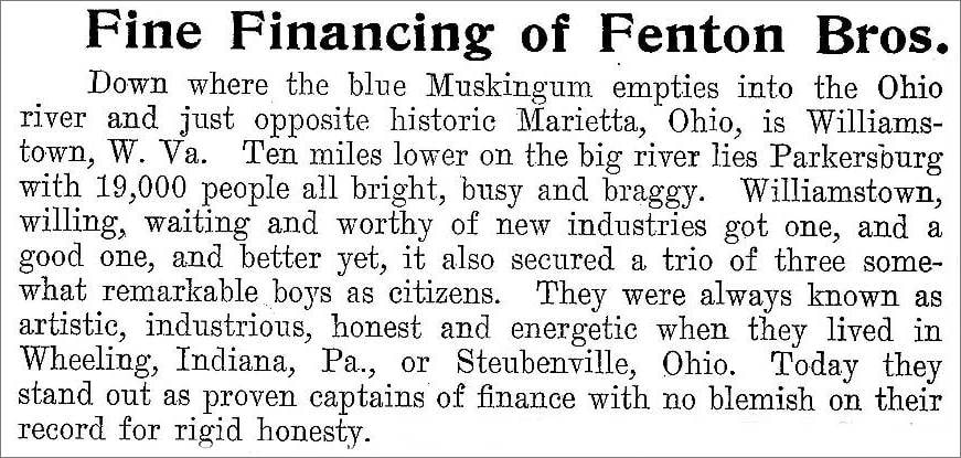Fenton start up press statement, 1907