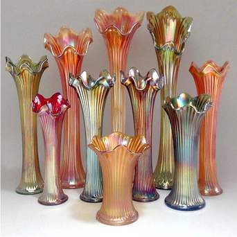Carnival Glass Swung Vases