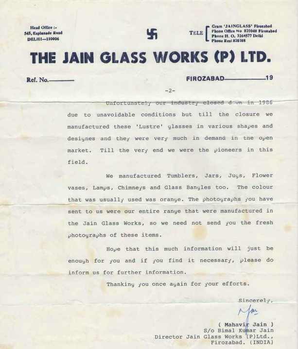 Jain Glassworks letter