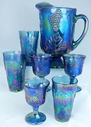 Vintage Indiana Glass Harvest Grapes Pattern Single Blue Carnival Glass Candlestick Holder