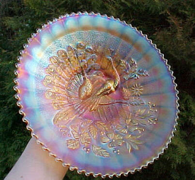 Northwood Peacocks plate, pastel marigold