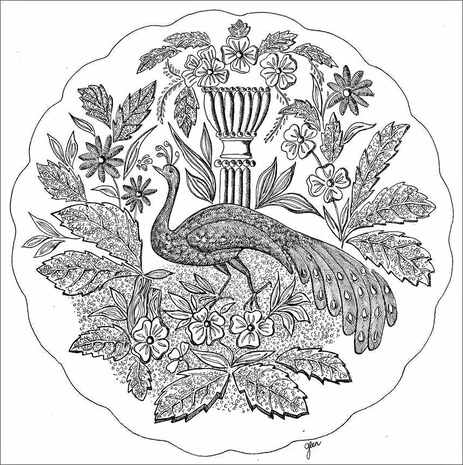 Glen Thistlewood's drawing of Fenton Peacock and Urn design